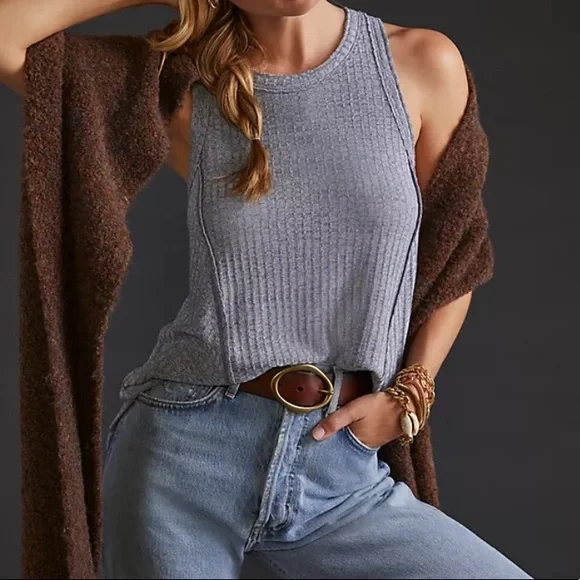 NWT Daily Practice by Anthropologie Comfy Waffle Knit Tunic Tank Top In Grey - Picture 4 of 9